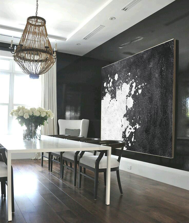 Large Contemporary Art Acrylic Painting,Black And White Minimal Painting On Canvas - Abstract Artwork Online
